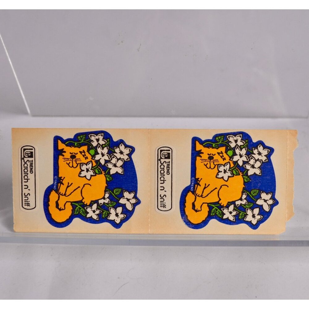 Trend Scratch Sniff Cat Flowers Mod 1980s Stickers Pair of 2